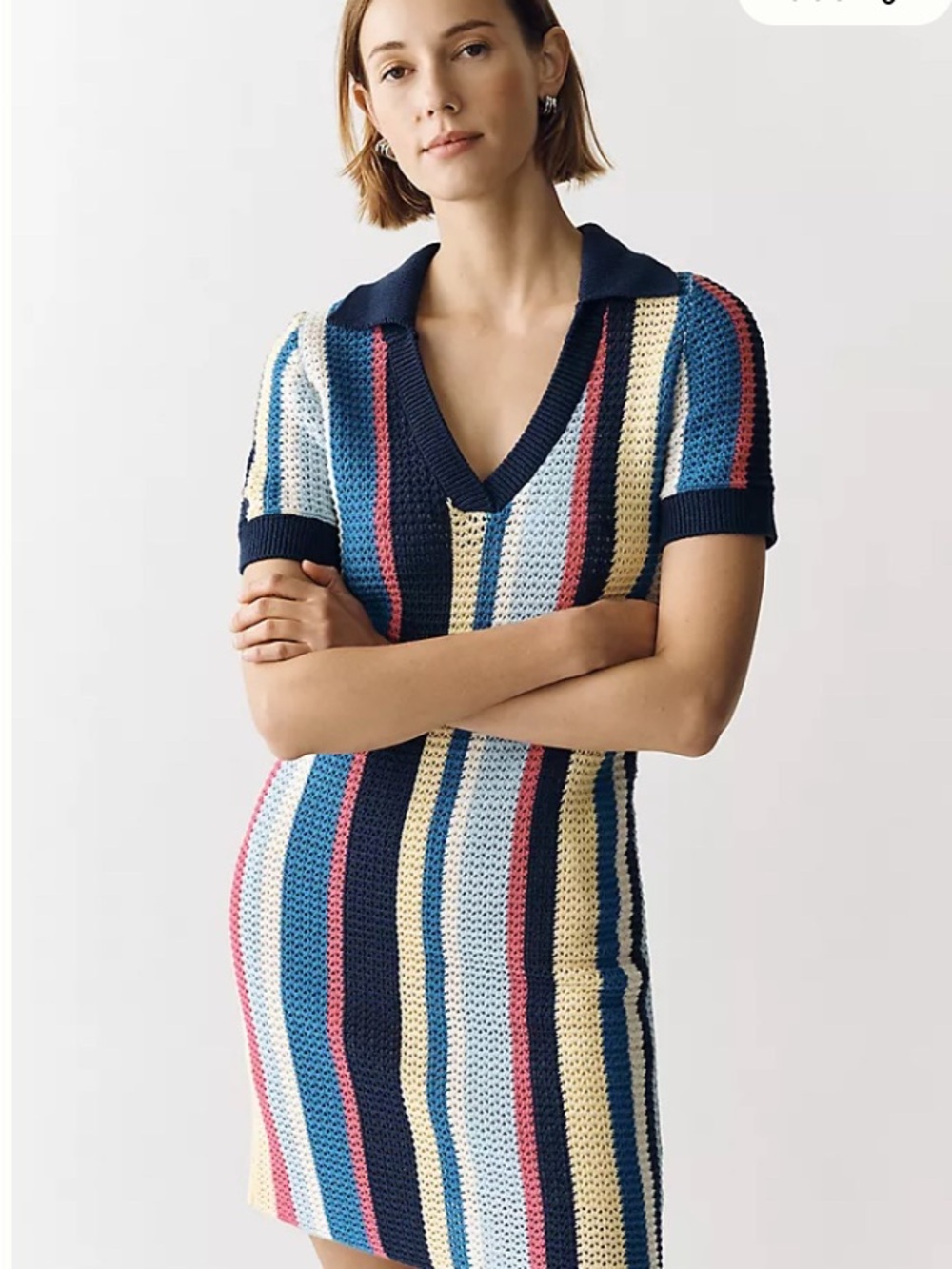 Anthropologie Maeve Striped Crochet Polo Dress in Navy, Blue, Pink & Cream XS